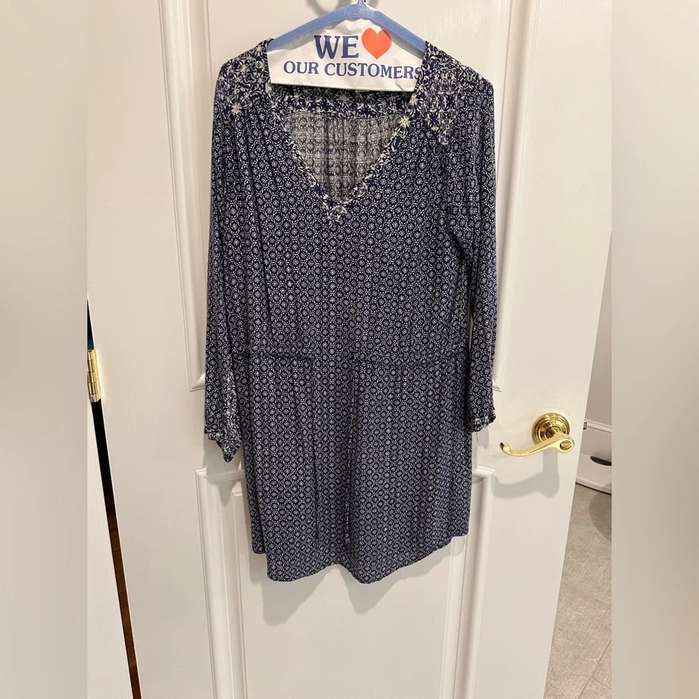 Velvet Blue Patterned Drawstring Dress - Picture 6 of 6